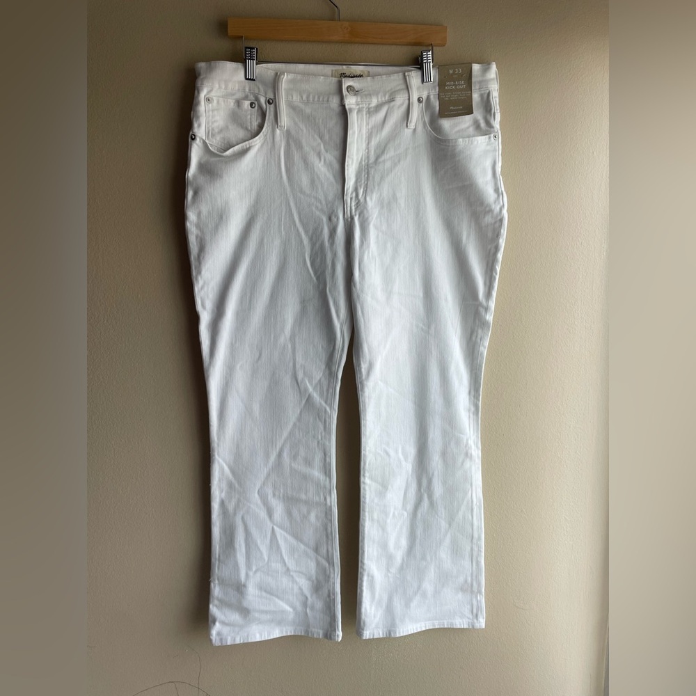 New Madewell Women White Mid Rise Kick Out Jeans Size 33